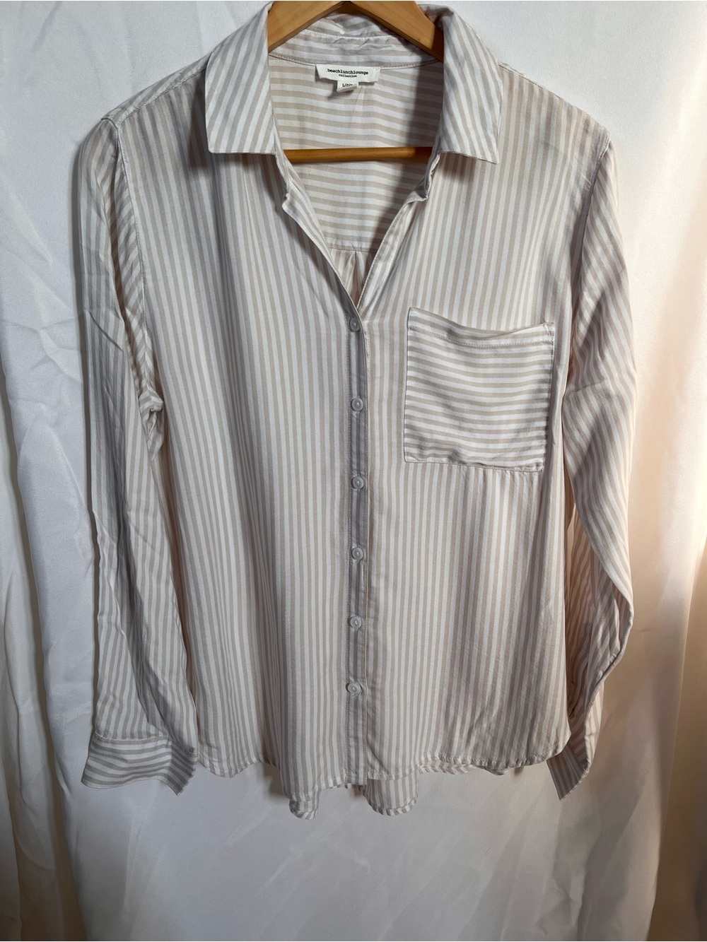 beachlunchlounge Women's Striped Button-Up Blouse in Cream and White